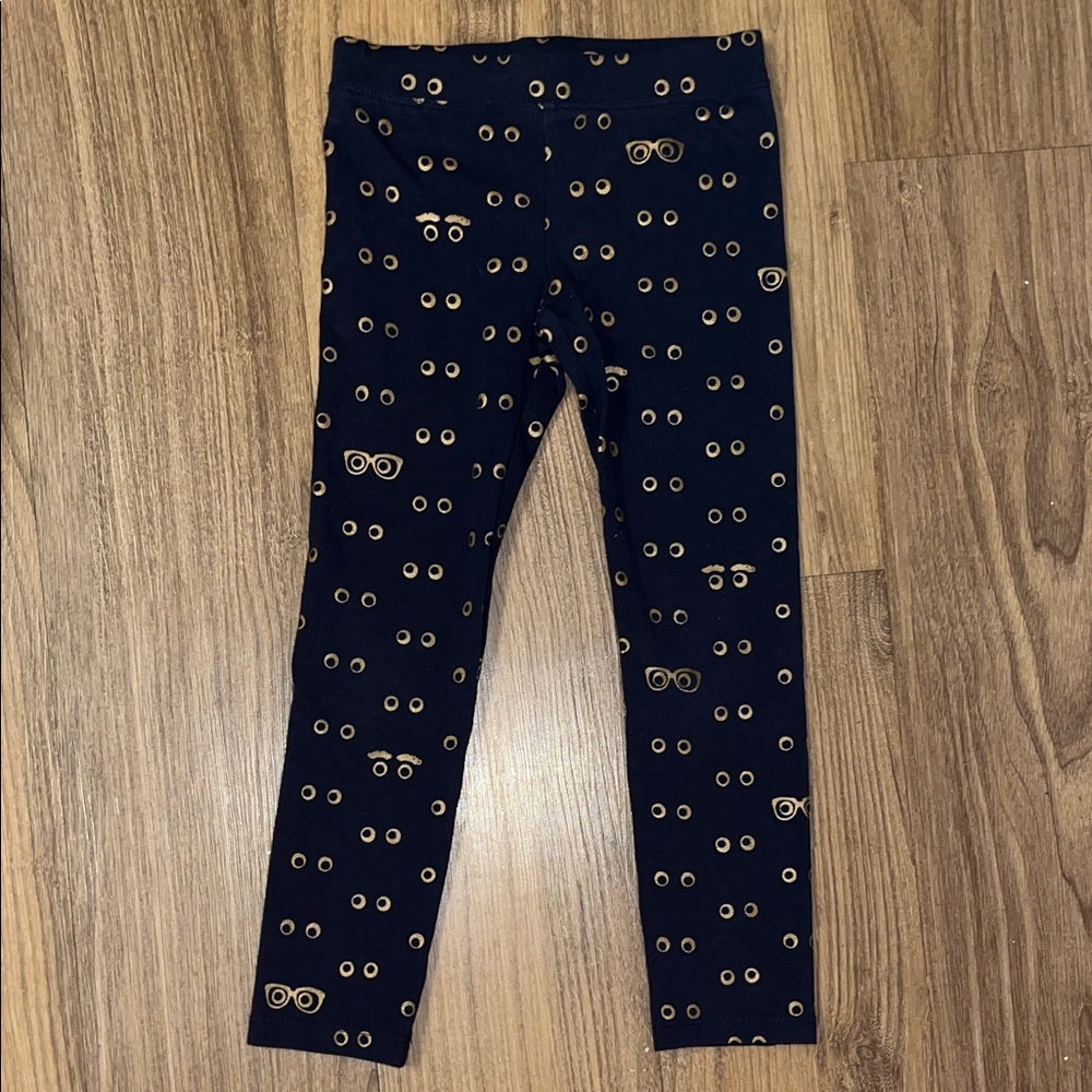 Navy Blue Kids Leggings with Gold Accents